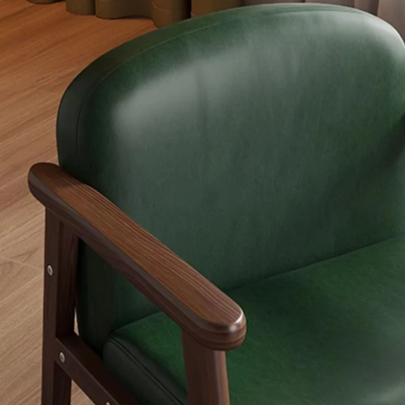 Contemporary Scandinavian Curved Arc Rubberwood Faux Oil-Wax Leather Flannelette Kids Accent Chair Backrest Armrest For Bedroom