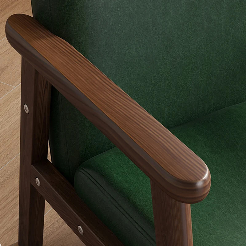 Contemporary Scandinavian Curved Arc Rubberwood Faux Oil-Wax Leather Flannelette Kids Accent Chair Backrest Armrest For Bedroom