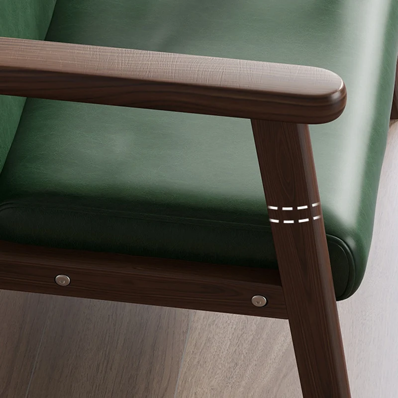Contemporary Scandinavian Curved Arc Rubberwood Faux Oil-Wax Leather Flannelette Kids Accent Chair Backrest Armrest For Bedroom