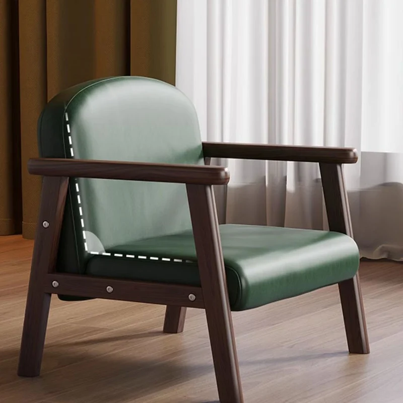 Contemporary Scandinavian Curved Arc Rubberwood Faux Oil-Wax Leather Flannelette Kids Accent Chair Backrest Armrest For Bedroom