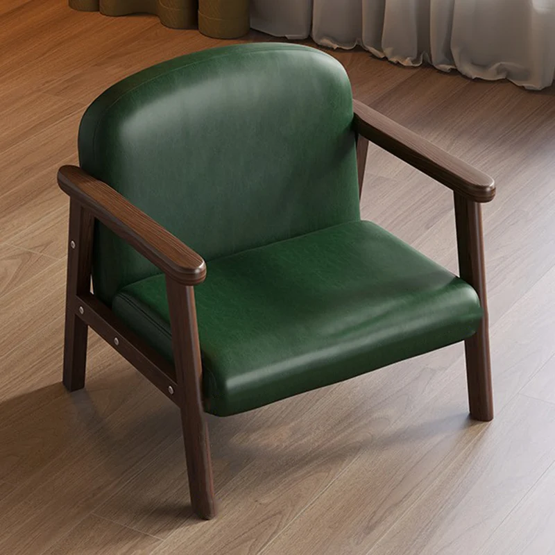 Contemporary Scandinavian Curved Arc Rubberwood Faux Oil-Wax Leather Flannelette Kids Accent Chair Backrest Armrest For Bedroom