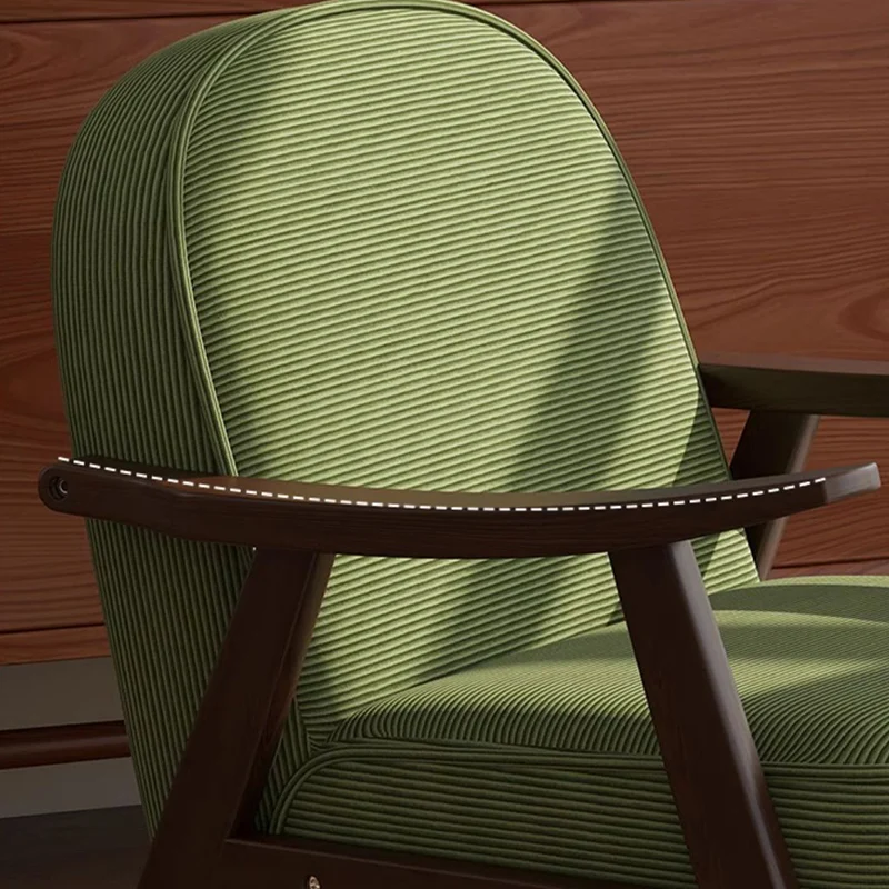 Contemporary Nordic Soft Curved Arc Rubberwood Corduroy Cat Scratching Leather Sponge Accent Chair Backrest Armrest For Bedroom