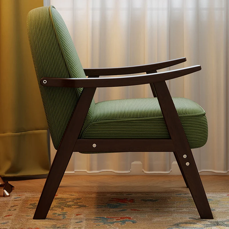 Contemporary Nordic Soft Curved Arc Rubberwood Corduroy Cat Scratching Leather Sponge Accent Chair Backrest Armrest For Bedroom