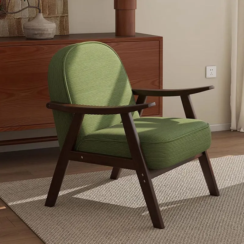 Contemporary Nordic Soft Curved Arc Rubberwood Corduroy Cat Scratching Leather Sponge Accent Chair Backrest Armrest For Bedroom