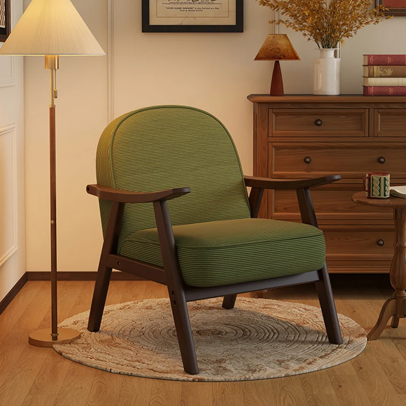 Contemporary Nordic Soft Curved Arc Rubberwood Corduroy Cat Scratching Leather Sponge Accent Chair Backrest Armrest For Bedroom
