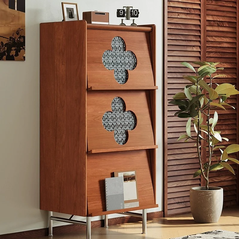 Traditional Vintage Rectangular Rubberwood Pine Wood Solid Wood Multi-Layer Board Stainless Steel Glass Storage Cabinet 3-Cabinet For Living Room