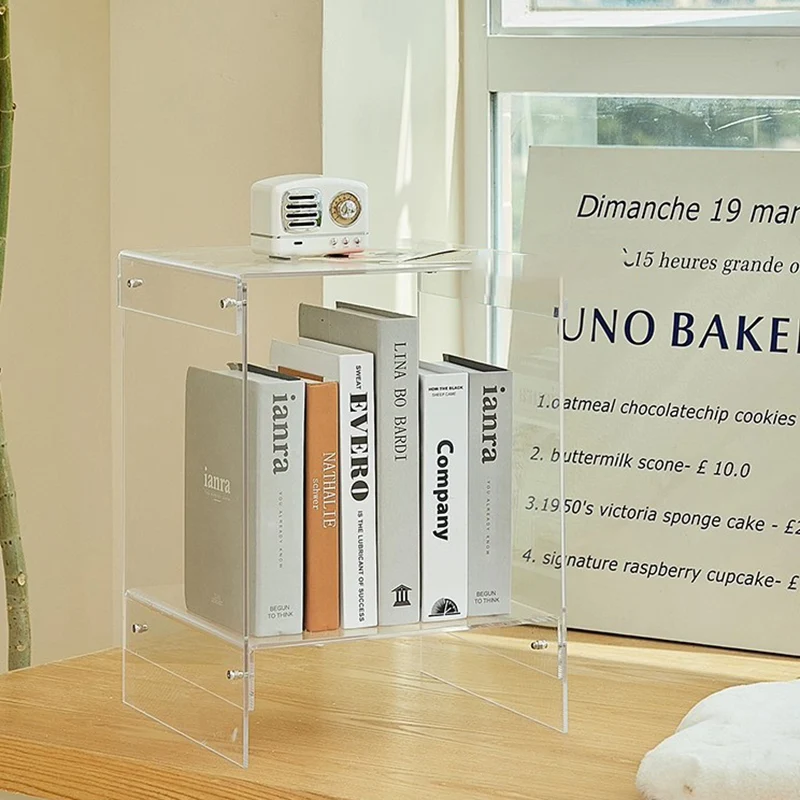 Modern Minimalist Rectangular Acrylic End Table 2-Tier For Living Room & Bedroom