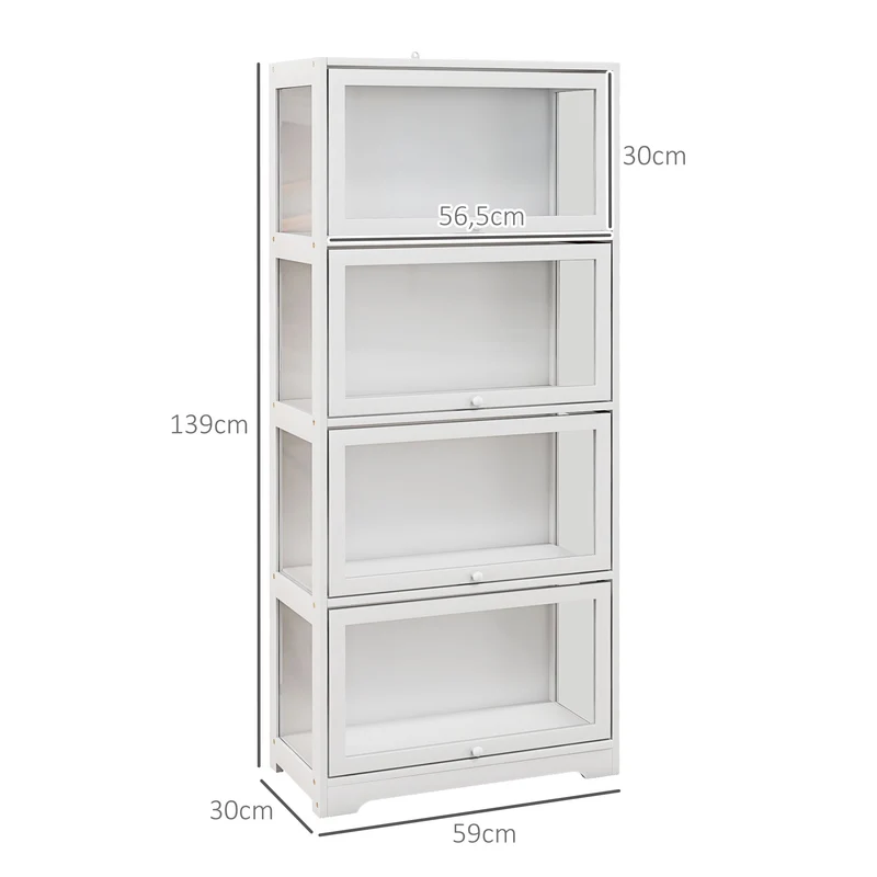 Vitrine de rangement salon 59 x 30 x 139 cm portes coulissantes système anti-basculement moderne épuré en MDF blanc 21_0002937