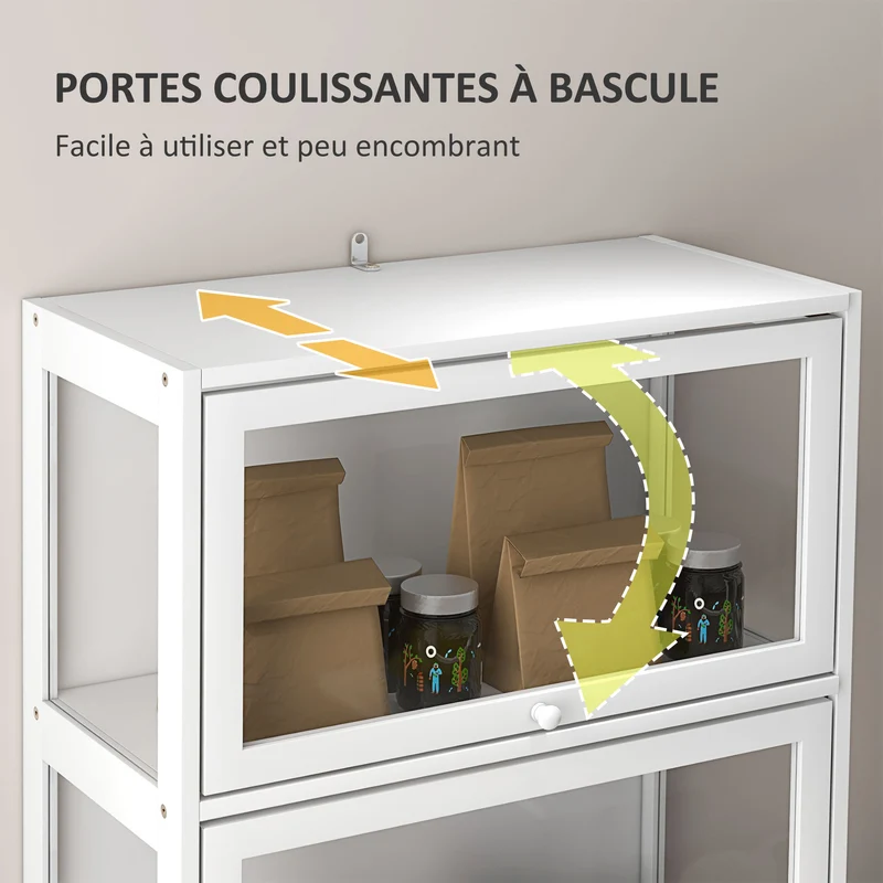 Vitrine de rangement salon 59 x 30 x 139 cm portes coulissantes système anti-basculement moderne épuré en MDF blanc 21_0002937