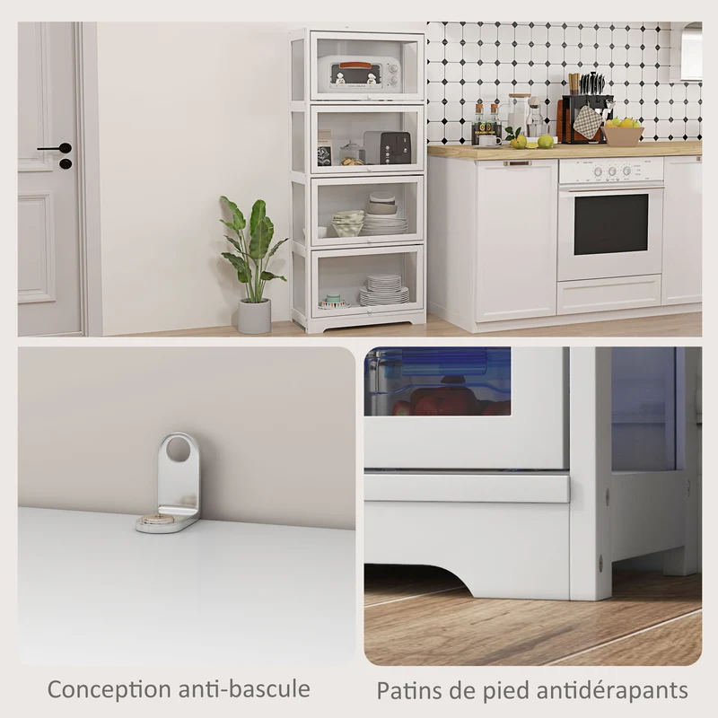 Vitrine de rangement salon 59 x 30 x 139 cm portes coulissantes système anti-basculement moderne épuré en MDF blanc 21_0002937