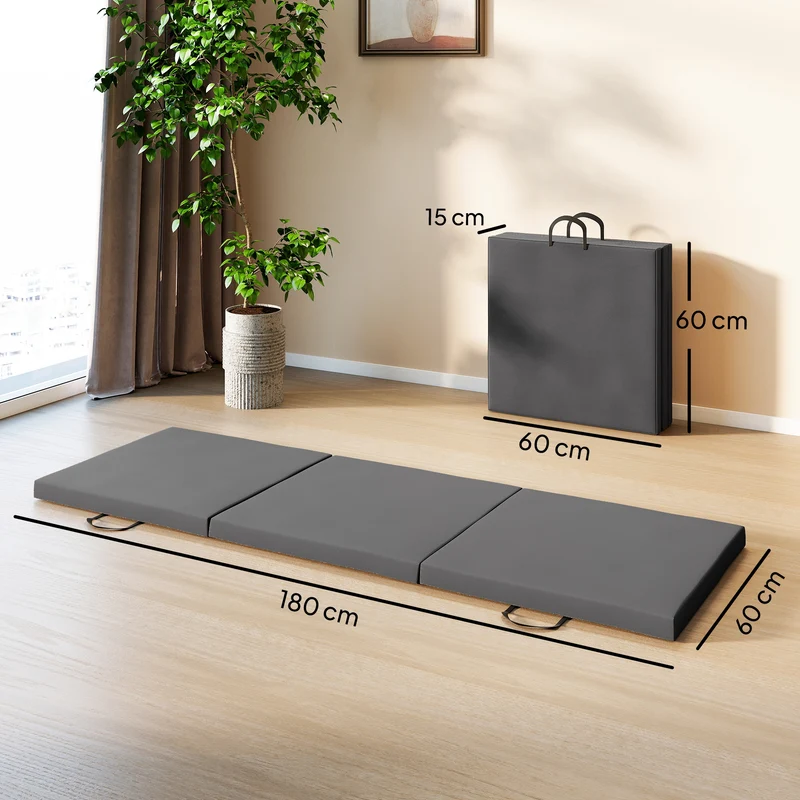 Tapis de gymnastique pliable 3 panneaux 180 x 60 x 5 cm antidérapant épuré contemporain en polyéthylène expansé gris 21_0006597