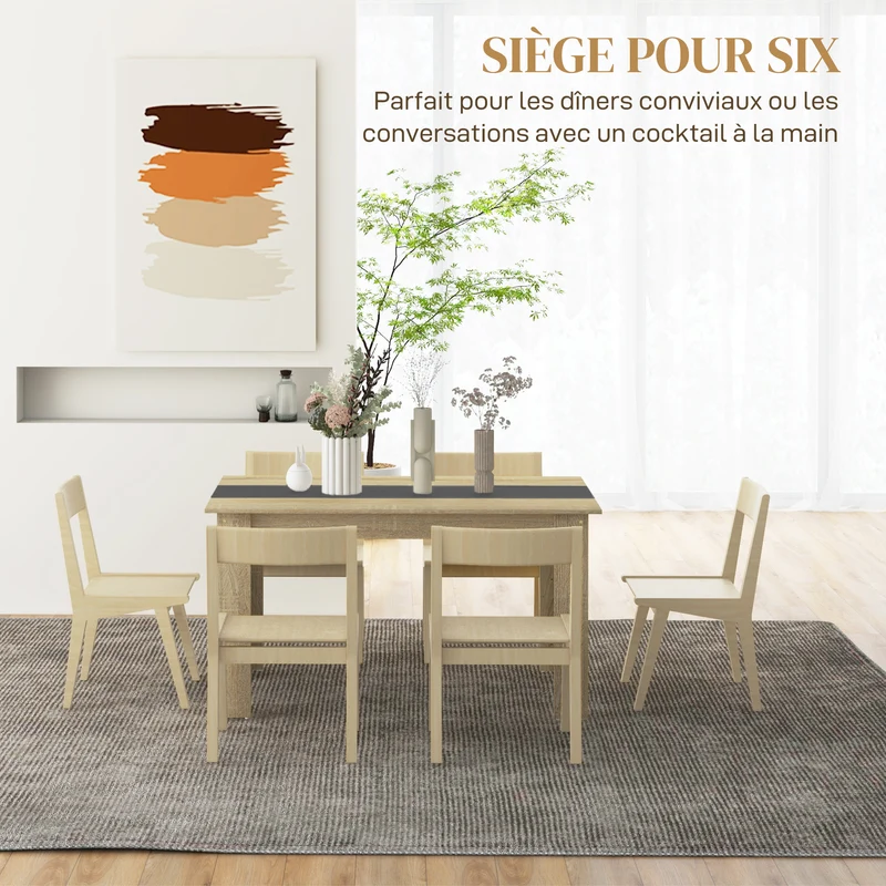 Table rectangulaire salle à manger 140 x 89,5 x 75 cm 6 personnes plateau scandinave en panneau de particules naturel 21_0003240