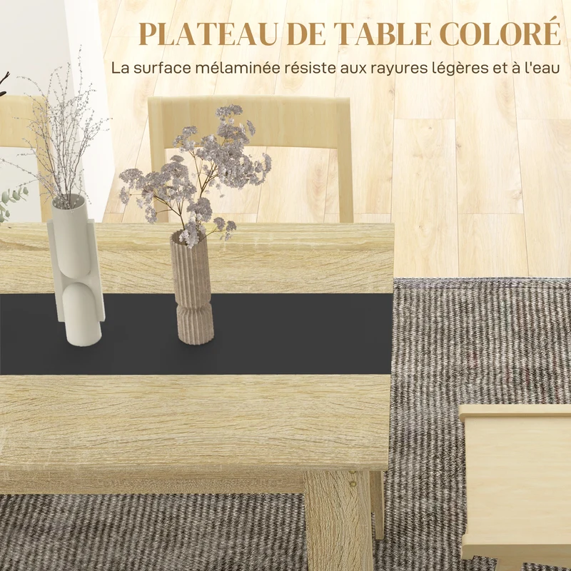 Table rectangulaire salle à manger 140 x 89,5 x 75 cm 6 personnes plateau scandinave en panneau de particules naturel 21_0003240