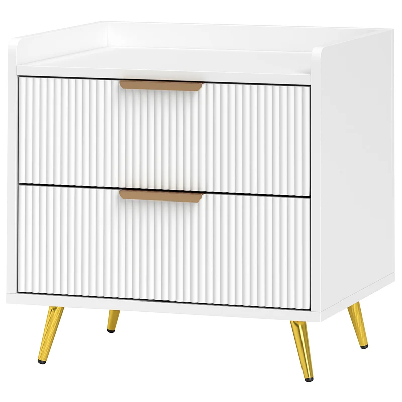 Table de chevet 2 tiroirs rainurés pieds stables 50 x 40 x 50 cm rangement pratique style contemporain en MDF blanc 21_0001641
