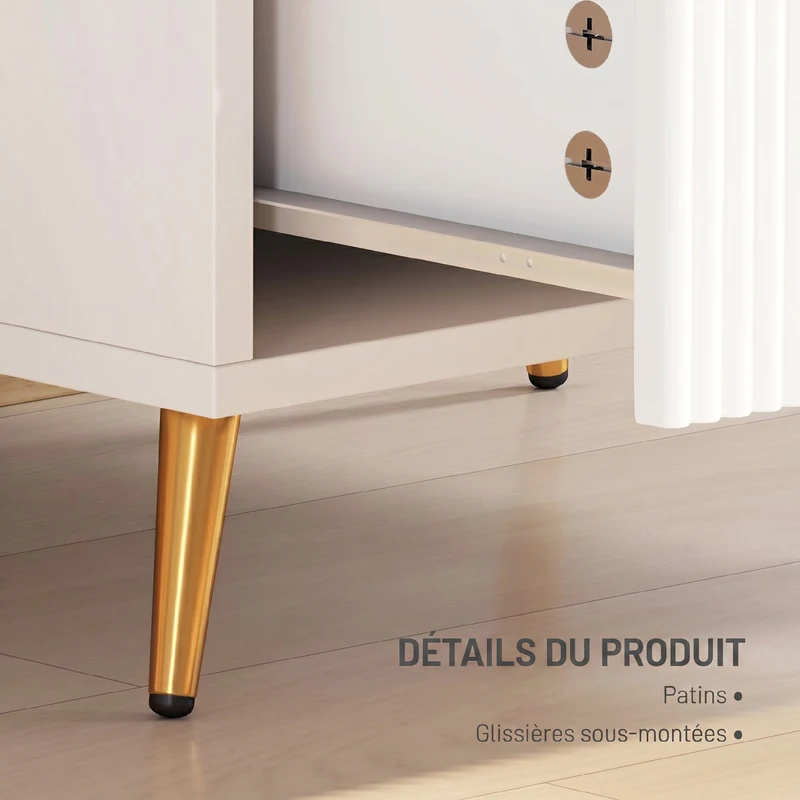 Table de chevet 2 tiroirs rainurés pieds stables 50 x 40 x 50 cm rangement pratique style contemporain en MDF blanc 21_0001641