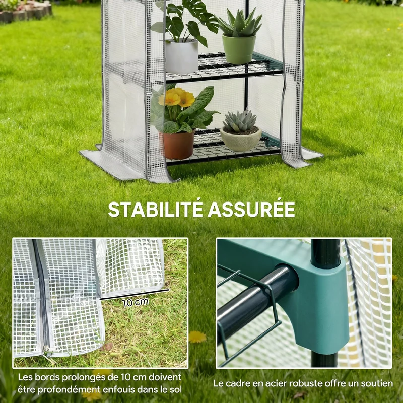 Serre de jardin 70 x 50 x 160 cm protection contre intempéries et insectes 4 étagères moderne résistante en acier blanc 21_0004094