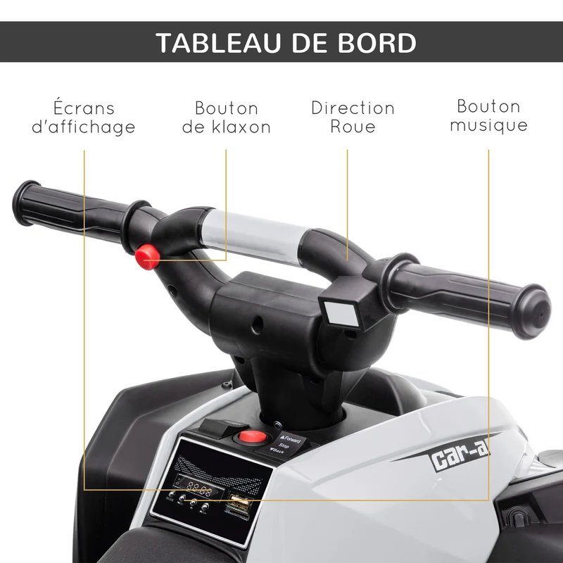 Quad buggy électrique enfant 3-5 ans 83 x 53 x 55.5 cm siège ergonomique suspension tout-terrain moderne en PP noir 21_0000522