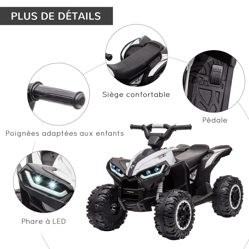 Quad buggy électrique enfant 3-5 ans 83 x 53 x 55.5 cm siège ergonomique suspension tout-terrain moderne en PP noir 21_0000522