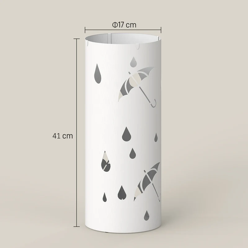 Porte parapluie cylindrique couloir 17 x 41 cm bac amovible pour 2 grands et 4 petits épuré en acier galvanisé blanc 21_0002699