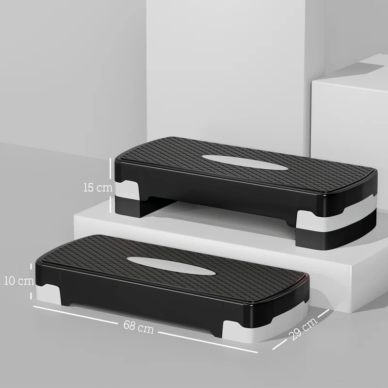 Plateforme d'aérobic pour la maison 68 x 29 x 15 cm hauteur réglable 2 niveaux antidérapante moderne épuré en PP noir 21_0006676