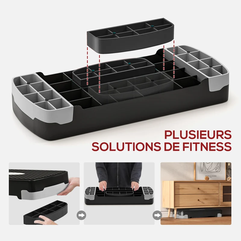 Plateforme d'aérobic pour la maison 68 x 29 x 15 cm hauteur réglable 2 niveaux antidérapante moderne épuré en PP noir 21_0006676