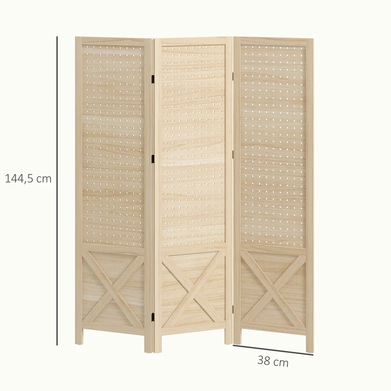 Paravent intérieur 3 panneaux séparateur de pièce 114 x 1.7 x 144.5 cm intimité modulable scandinave en bois naturel 21_0001297