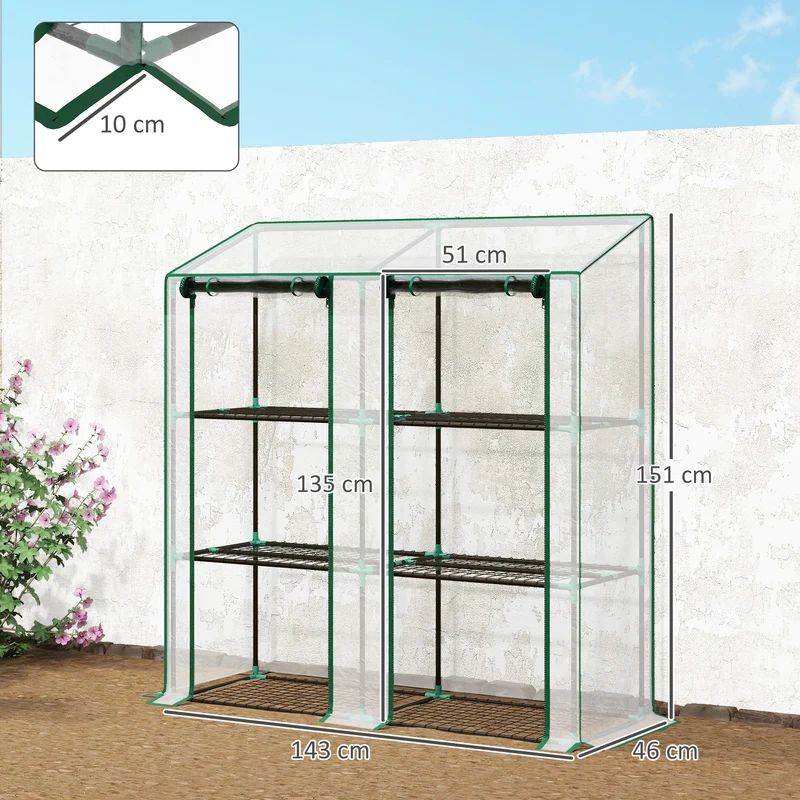 Mini serre de jardin 3 niveaux 143 x 46 x 151 cm protection intempéries montage facile moderne en acier transparent 21_0005434