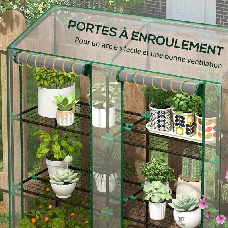 Mini serre de jardin 3 niveaux 143 x 46 x 151 cm protection intempéries montage facile moderne en acier transparent 21_0005434