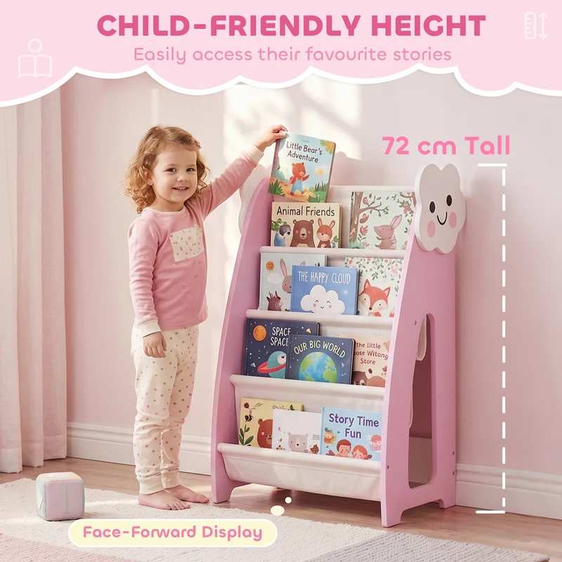 Meuble de rangement pour enfants 85 x 32 x 72 cm modulable livres jouets anti-basculement scandinave épuré en MDF rose 21_0000182