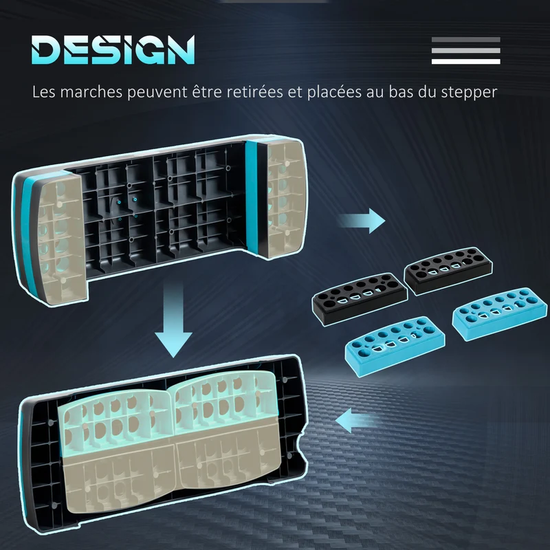 Marche d'aérobic réglable 78 x 28 x 20 cm antidérapante hauteur 3 niveaux charge 150 kg moderne minimaliste en PP noir 21_0006711
