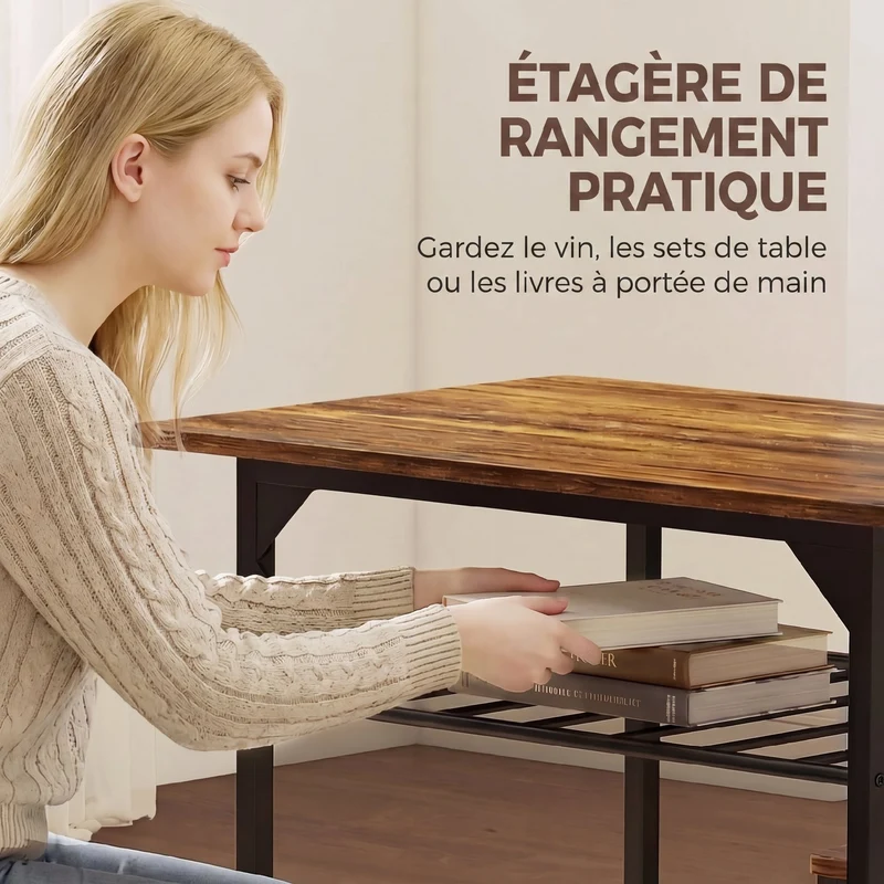 Lot de 3 ensemble table 2 chaises 80 x 50 x 78,8 cm gain de place étagère style industriel en panneau de particules brun 21_0003389