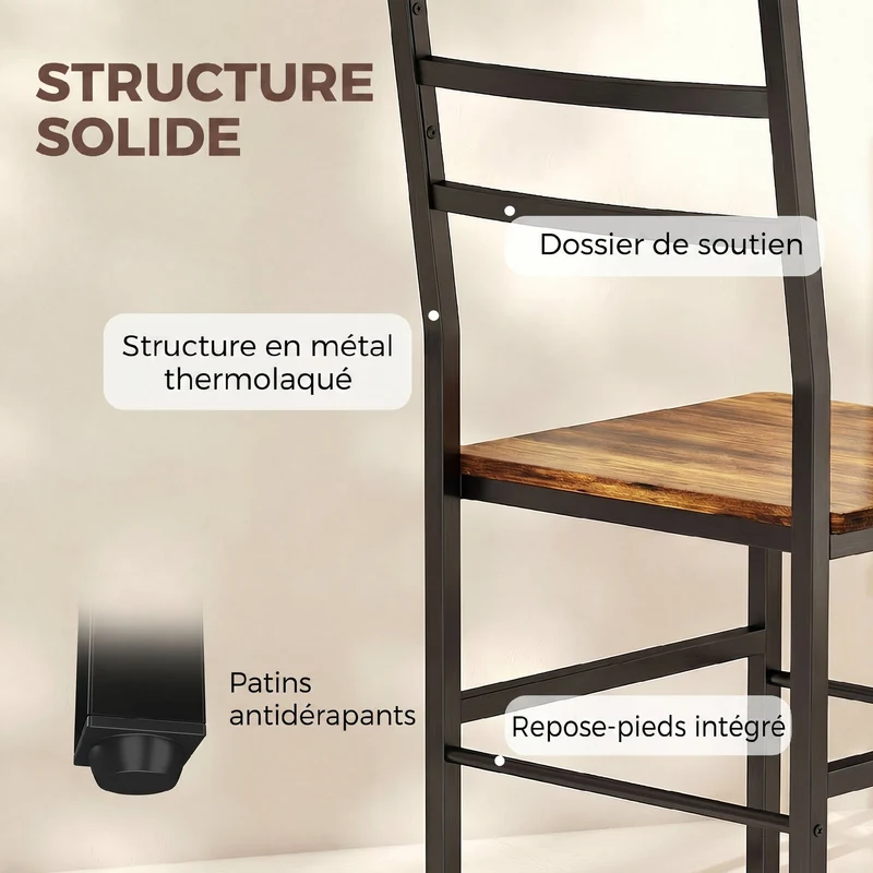 Lot de 3 ensemble table 2 chaises 80 x 50 x 78,8 cm gain de place étagère style industriel en panneau de particules brun 21_0003389