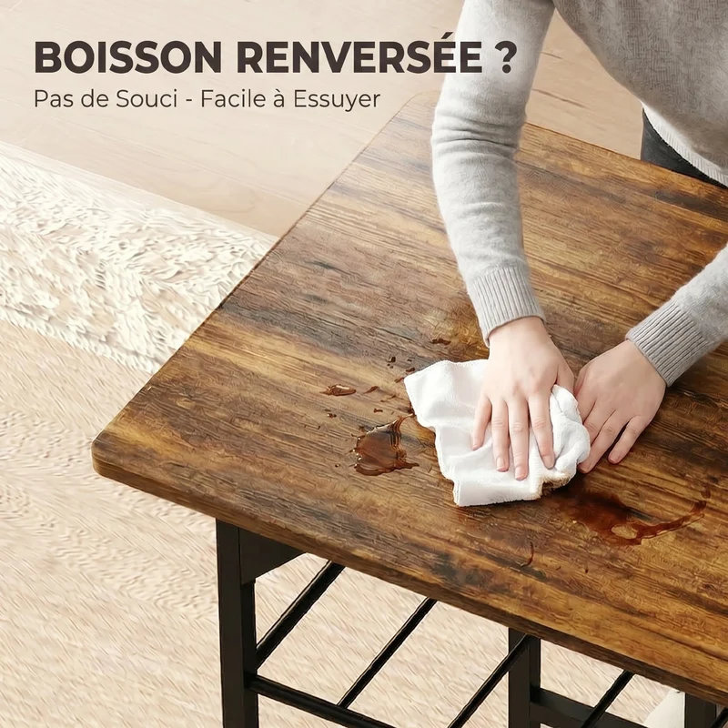 Lot de 3 ensemble table 2 chaises 80 x 50 x 78,8 cm gain de place étagère style industriel en panneau de particules brun 21_0003389