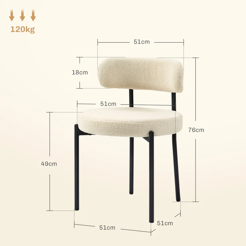 Lot de 2 chaises de salle à manger dossier incliné 51 x 51 x 76 cm assise rembourrée style scandinave en polyester beige 21_0003262