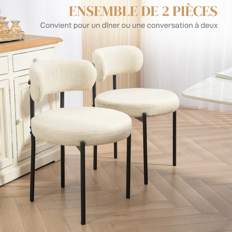 Lot de 2 chaises de salle à manger dossier incliné 51 x 51 x 76 cm assise rembourrée style scandinave en polyester beige 21_0003262