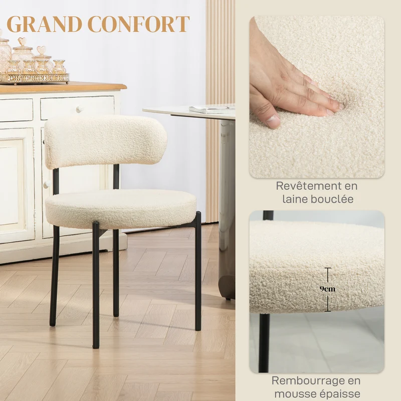 Lot de 2 chaises de salle à manger dossier incliné 51 x 51 x 76 cm assise rembourrée style scandinave en polyester beige 21_0003262