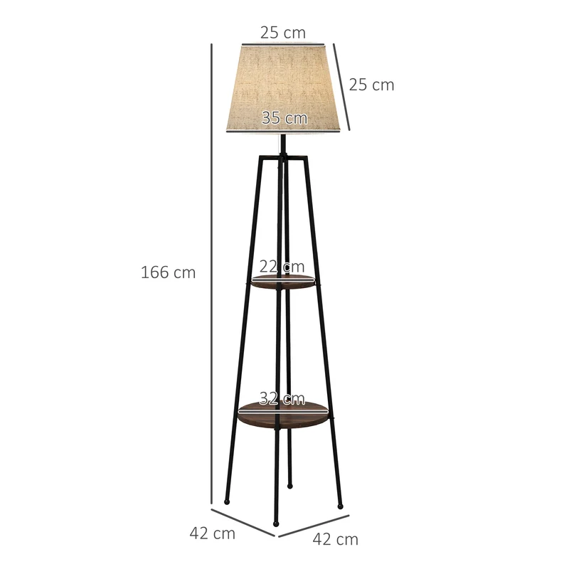 Lampadaire sur pied salon 2 étagères 42 x 42 x 166 cm éclairage d'ambiance interrupteur à tirette moderne en métal noir 21_0007032