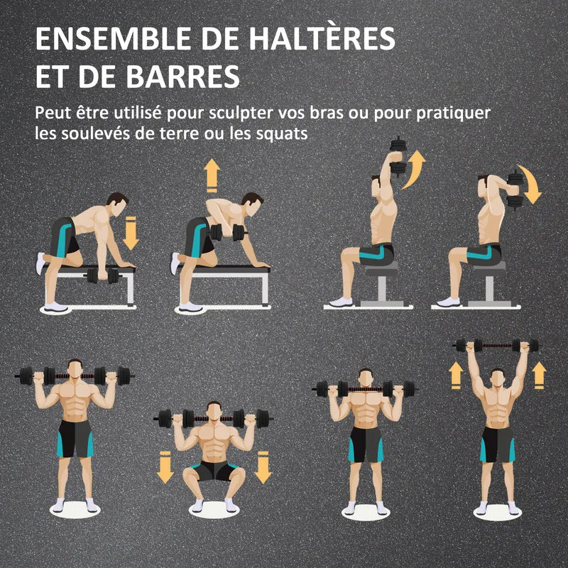 Ensemble d'haltères courts entraînement complet 20 x 20 x 45 cm réglables poignées antidérapantes moderne en hdpe noir 21_0006791