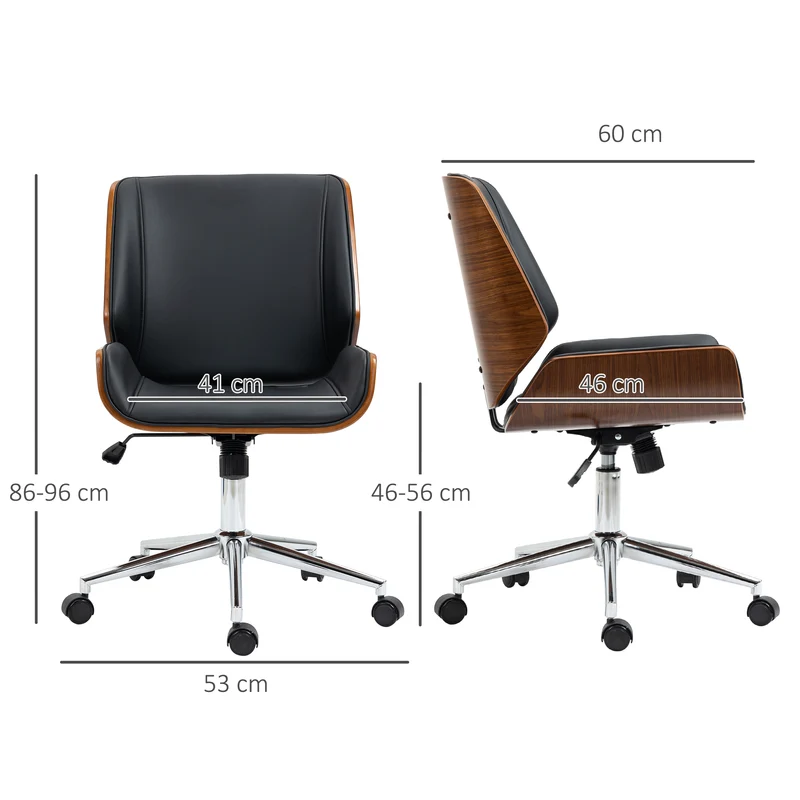 Chaise de bureau 53 x 60 x 86-96 cm réglable en hauteur pivotante 360° pratique ergonomique vintage design en PU noir 21_0006224