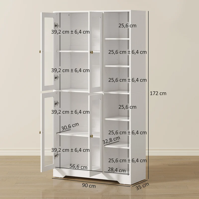 Buffet haut cuisine vitrine 90 x 35 x 172 cm rangement modulable fermeture douce contemporain scandinave en MDF blanc 21_0003346