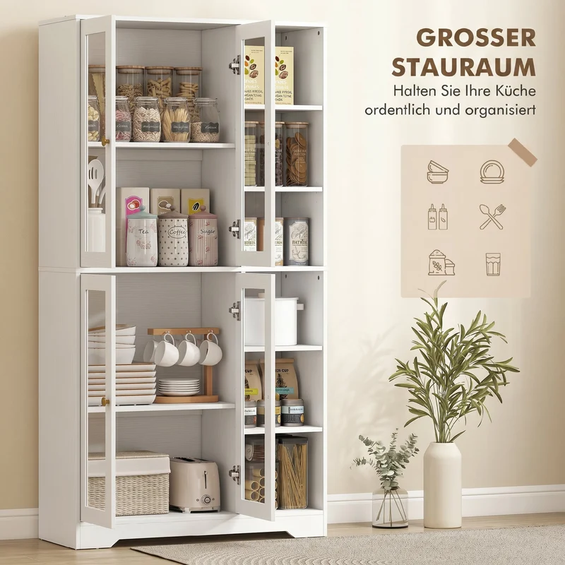 Buffet haut cuisine vitrine 90 x 35 x 172 cm rangement modulable fermeture douce contemporain scandinave en MDF blanc 21_0003346