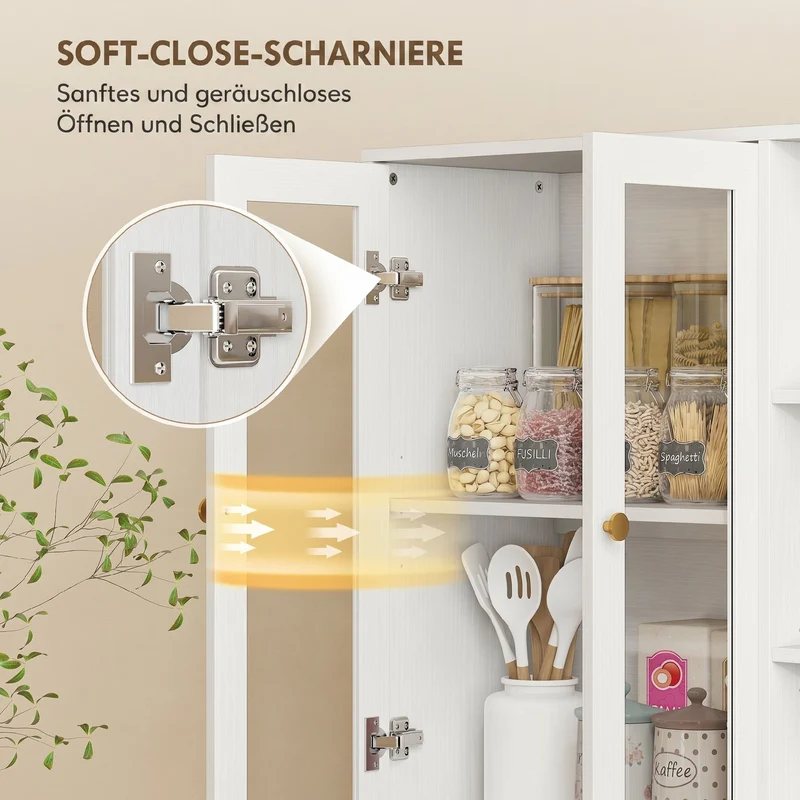 Buffet haut cuisine vitrine 90 x 35 x 172 cm rangement modulable fermeture douce contemporain scandinave en MDF blanc 21_0003346