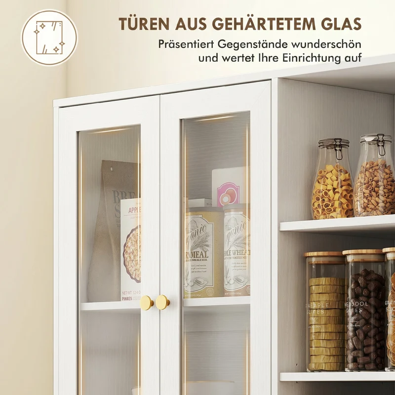 Buffet haut cuisine vitrine 90 x 35 x 172 cm rangement modulable fermeture douce contemporain scandinave en MDF blanc 21_0003346