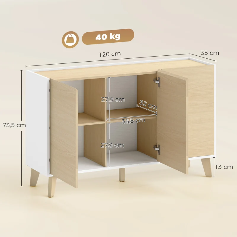 Buffet de rangement salon 120 x 35 x 73,5 cm 6 compartiments portes fermeture douce style scandinave en MDF bois naturel 21_0003411