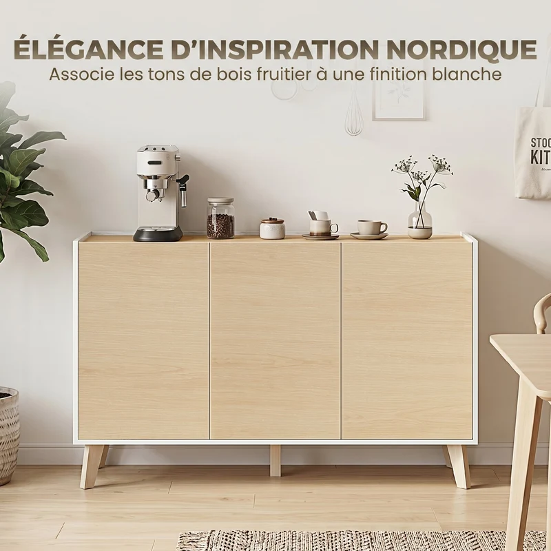 Buffet de rangement salon 120 x 35 x 73,5 cm 6 compartiments portes fermeture douce style scandinave en MDF bois naturel 21_0003411