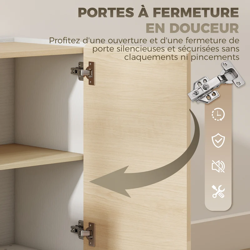 Buffet de rangement salon 120 x 35 x 73,5 cm 6 compartiments portes fermeture douce style scandinave en MDF bois naturel 21_0003411