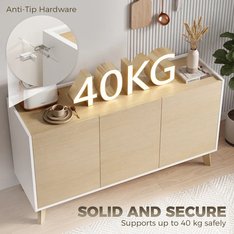 Buffet de rangement salon 120 x 35 x 73,5 cm 6 compartiments portes fermeture douce style scandinave en MDF bois naturel 21_0003411