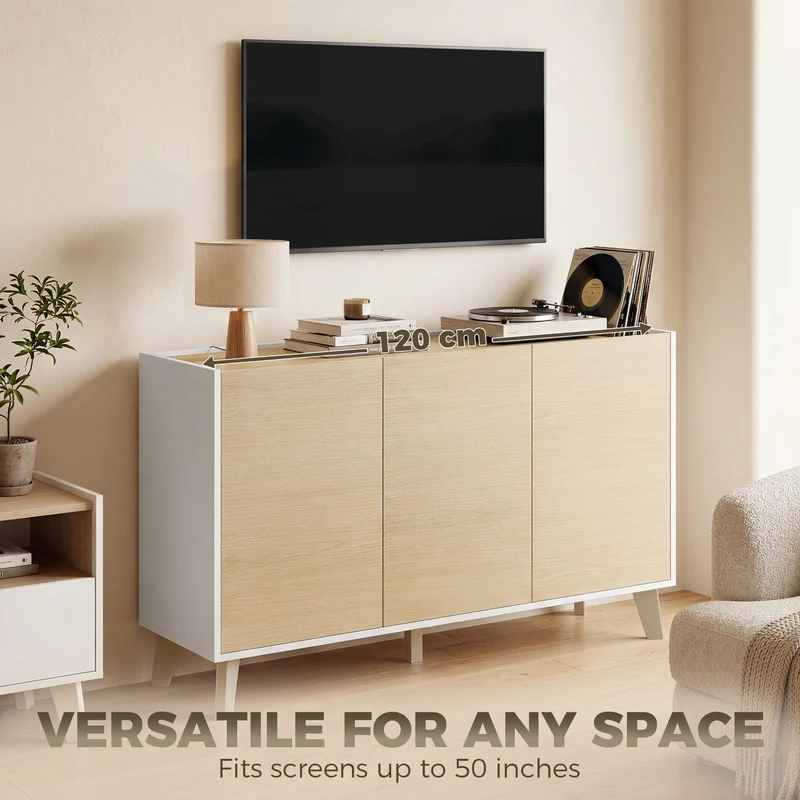 Buffet de rangement salon 120 x 35 x 73,5 cm 6 compartiments portes fermeture douce style scandinave en MDF bois naturel 21_0003411
