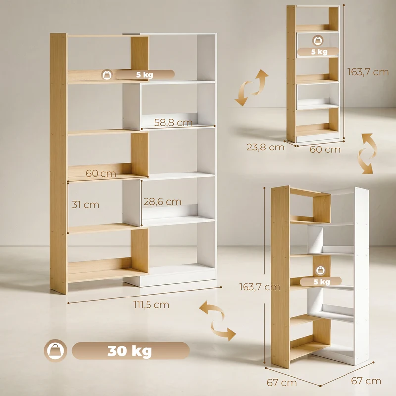 Bibliothèque d'angle rotative 350 111 x 24 x 163 cm 5 niveaux moderne séparateur de pièce en panneau de particules chêne 21_0002579