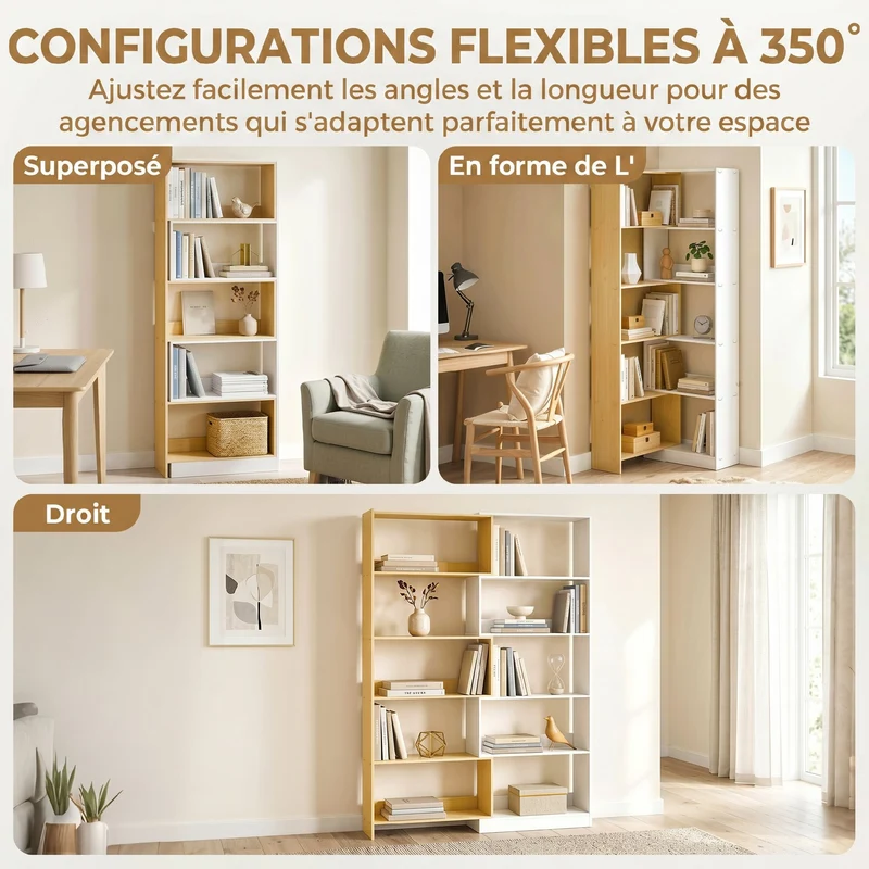 Bibliothèque d'angle rotative 350 111 x 24 x 163 cm 5 niveaux moderne séparateur de pièce en panneau de particules chêne 21_0002579